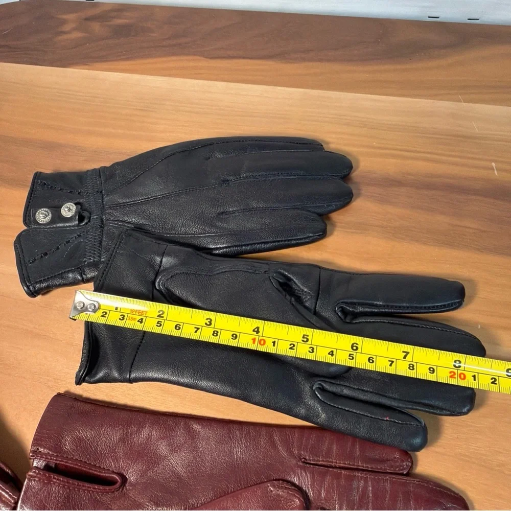 Women’s Lot (2) Gloves 100% Genuine Leather Lined Black‎ Unlink Red Sz 7 Driving
